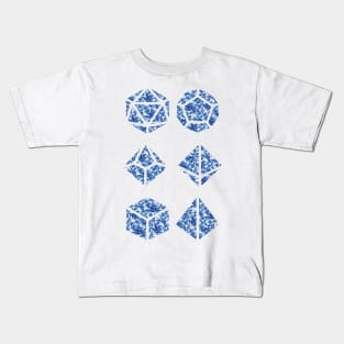 Delft Blue Gradient Rose Vintage Pattern Silhouette Polyhedral Dice - Dungeons and Dragons Design Kids T-Shirt